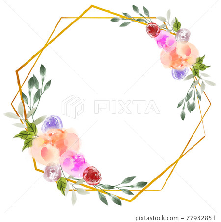 Watercolor corsage and golden frame 01 Watercolor corsage and golden frame 01 77932851