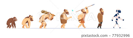 Human evolution. From monkey to cyborg historical concept exact vector revolutionizing characters Human evolution. From monkey to cyborg historical concept exact vector revolutionizing characters 77932996