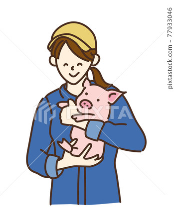 Agricultural girls, livestock girls, pig farming women, illustrations 77933046