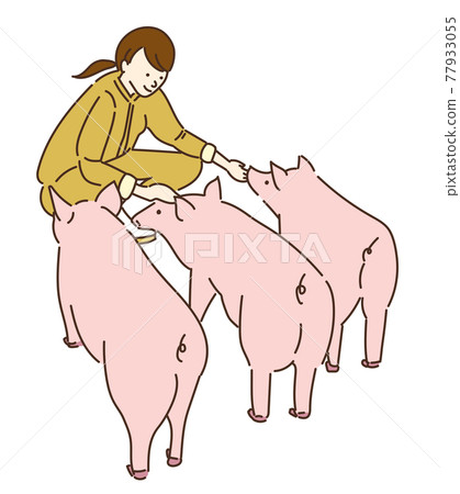 Agricultural girls, livestock girls, pig farming women, illustrations 77933055