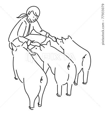 Agricultural girls, livestock girls, pig farming women, illustrations Agricultural girls, livestock girls, pig farming women, illustrations 77933079