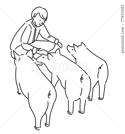 農業女孩、畜牧女孩、養豬婦女、插圖 77933081