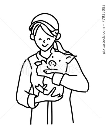 Agricultural girls, livestock girls, pig farming women, illustrations 77933082