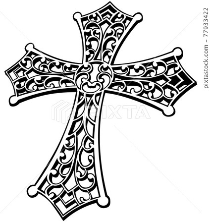 Black and White Carved Religious Cross Black and White Carved Religious Cross 77933422