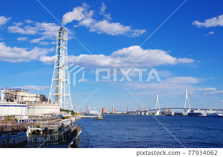 東京電力橫濱火力發電站和鶴見翼橋 77934062