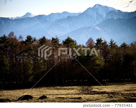 Yatsugatake Kogen Line Mountains in the northern part of the Southern Alps over the ranch 1 Yatsugatake Kogen Line Mountains in the northern part of the Southern Alps over the ranch 1 77935481