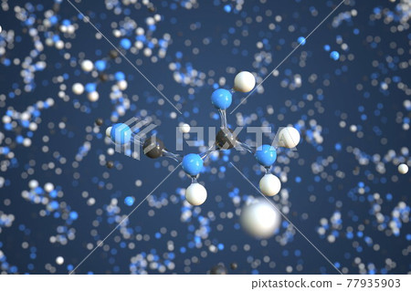 Cyanoguanidine molecule made with balls, scientific molecular model. Chemical 3d rendering 77935903