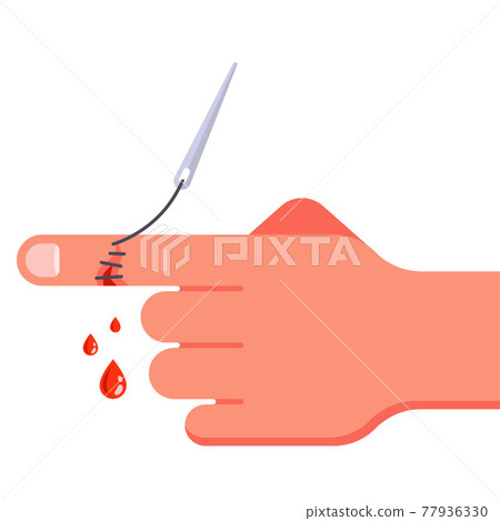sew up the wound on the arm. blood is leaking from a cut finger. 77936330