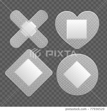 Realistic Detailed 3d Aid Band Plaster Medical Patch Set. Vector Realistic Detailed 3d Aid Band Plaster Medical Patch Set. Vector 77936520