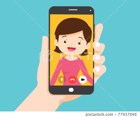 hand hold smartphone video call with woman - Stock Illustration ...
