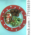 Meatball and salad lunch plate 77938659