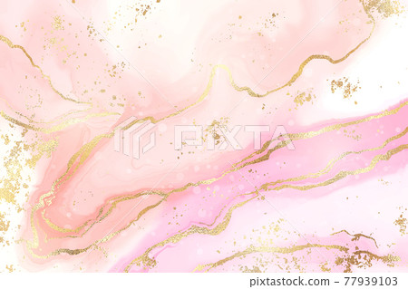 Gradient rose liquid marble or watercolor background with glitter foil textured stripes. Pink marbled alcohol ink drawing effect. Vector illustration design template for wedding invitation Gradient rose liquid marble or watercolor background with glitter foil textured stripes. Pink marbled alcohol ink drawing effect. Vector illustration design template for wedding invitation 77939103