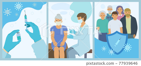Syringe with vaccine in hand. Woman is vaccinated by a doctor. Vaccination against covid 19 concept. 77939646