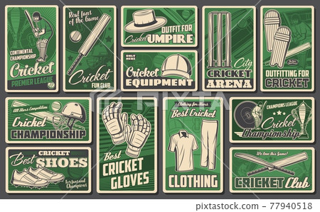 Cricket sports game vector retro banners set. 77940518