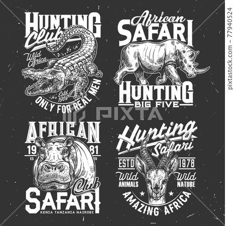 Safari hunting tshirt prints sketch vector set 77940524