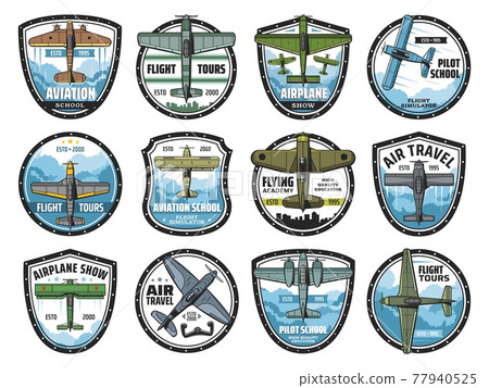 Aviation school vintage planes vector icons 77940525