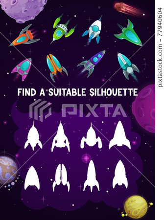 Kids game with spaceships, shadow match riddle Kids game with spaceships, shadow match riddle 77940604