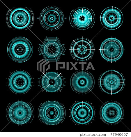 HUD futuristic target aims, sci fi interface icons HUD futuristic target aims, sci fi interface icons 77940607