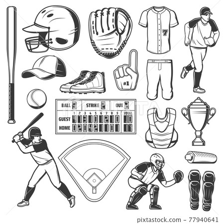 Baseball sport game vector icons or signs set Baseball sport game vector icons or signs set 77940641