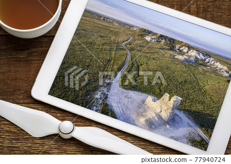 Castle Rock in Kansas prairie - aerial view 77940724