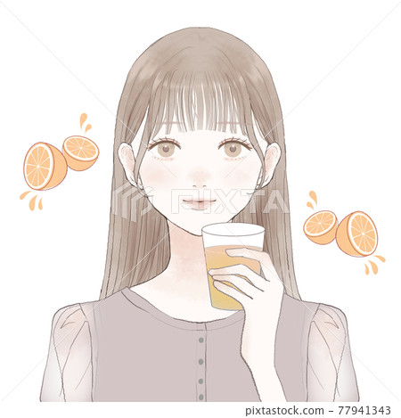 A woman drinking orange juice 77941343
