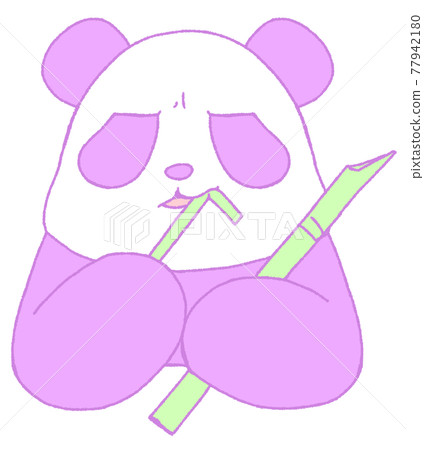 A panda (purple) with a dissatisfied expression while eating bamboo grass A panda (purple) with a dissatisfied expression while eating bamboo grass 77942180