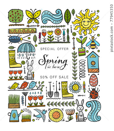 Spring time background. Gardening Frame Design. Happy Easter Art. 77945350