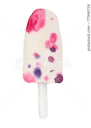 Milk fruit ice cream on stick watercolor illustration isolated on white background. Milk fruit ice cream on stick watercolor illustration isolated on white background. 77946726