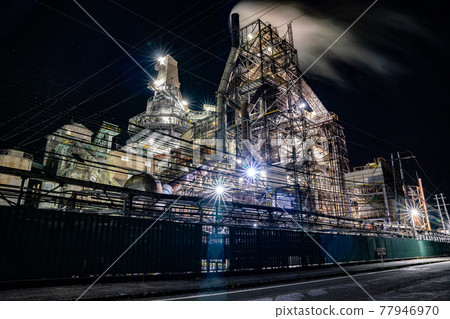 Factory night view plant Niigata Prefecture Sea of Japan 77946970