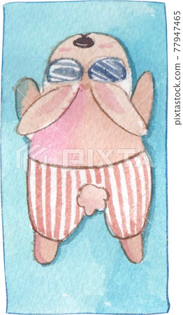Rabbit with summer watercolor 77947465