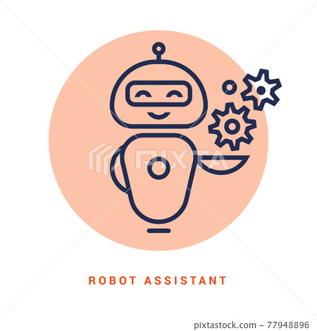 Robot assistant icon on line style. Android human assistant. Robot assistant icon on line style. Android human assistant. 77948896