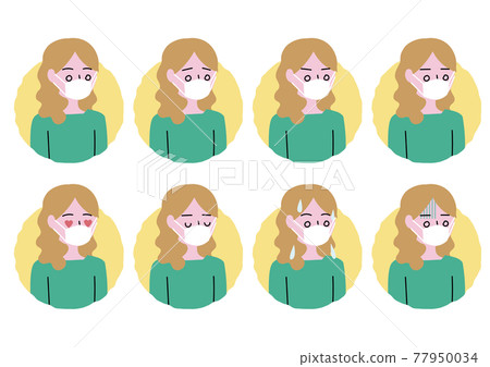 Female person illustration icon with masks of various facial expressions Female person illustration icon with masks of various facial expressions 77950034