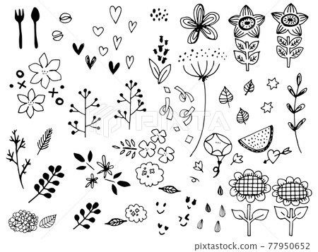 Handwritten rough set of cute summer plants and accessories 77950652
