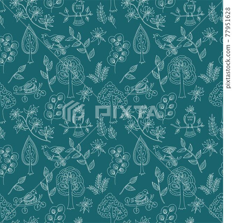 Cute seamless pattern with flowers birds and... - Stock Illustration ...