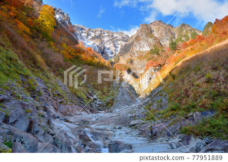 Tanigawadake in autumn colors seen from the vicinity of Ichinokurazawa Ichinosawa Ichinokurazawa's first snow-capped rock wall Tanigawadake in autumn colors seen from the vicinity of Ichinokurazawa Ichinosawa Ichinokurazawa's first snow-capped rock wall 77951889