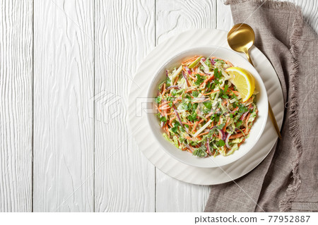 juicy low calorie coleslaw salad, top view 77952887