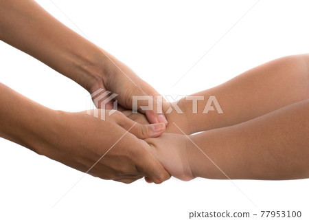 Mother holding young boy's hand. Family love concept. Mother holding young boy's hand. Family love concept. 77953100
