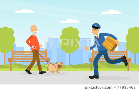 Mail Carrier or Mailman as Employee of Postal Service Delivering Mail and Parcel to Residence Vector Illustration 77953462