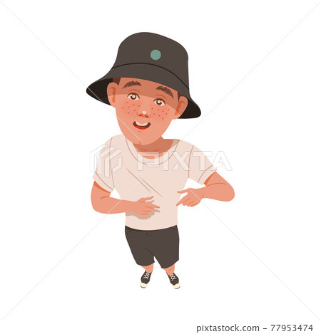 Smiling Freckled Man in Bucket Hat Looking Up Watching at Something Above View Vector Illustration Smiling Freckled Man in Bucket Hat Looking Up Watching at Something Above View Vector Illustration 77953474