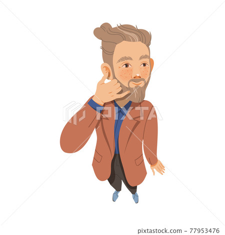 Bearded Freckled Man Looking Up Watching at Something Showing Call Sign Above View Vector Illustration Bearded Freckled Man Looking Up Watching at Something Showing Call Sign Above View Vector Illustration 77953476