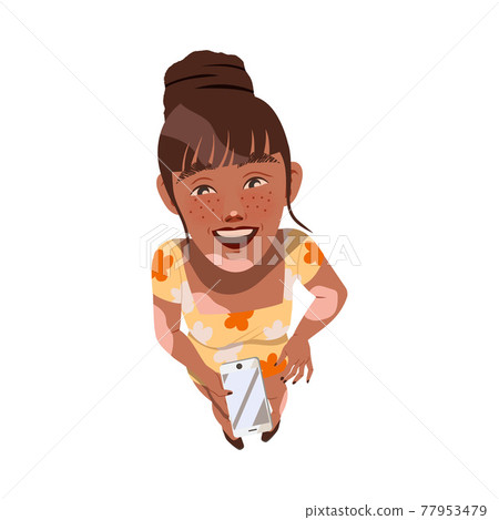 Smiling Freckled Woman with Smartphone Looking Up Watching at Something Above View Vector Illustration Smiling Freckled Woman with Smartphone Looking Up Watching at Something Above View Vector Illustration 77953479