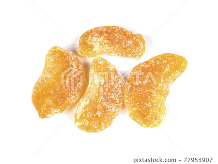 Pile of dried tropical Orange fruits isolated on the white background. 77953907