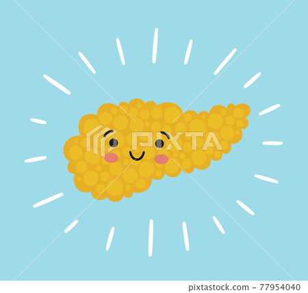 Pancreas kawaii healthy character with smile. Drawing of a healthy pancreas. Isolated vector illustration on white background Pancreas kawaii healthy character with smile. Drawing of a healthy pancreas. Isolated vector illustration on white background 77954040