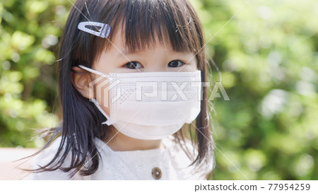 Children going out wearing masks in the summer Children going out wearing masks in the summer 77954259
