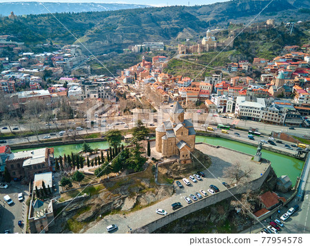 aerial photo. City landscape of Tbilisi and the Kura river aerial photo. City landscape of Tbilisi and the Kura river 77954578
