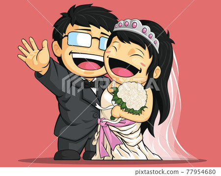 Happy Wedding Bride Groom Couple Engagement Cartoon Illustration Happy Wedding Bride Groom Couple Engagement Cartoon Illustration 77954680
