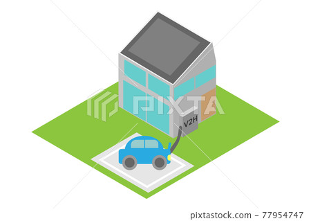A house sharing electricity from a car with an isometric V2H 77954747