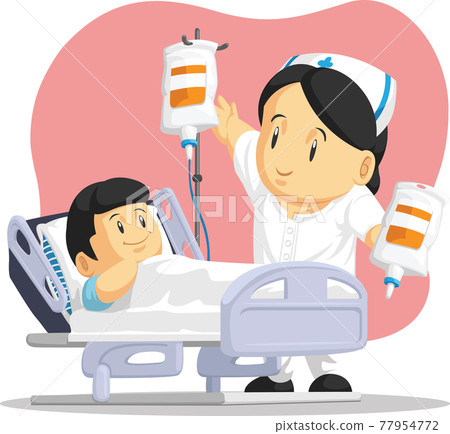 Nurse Helping Sick Child Pediatric Patient Hospital Cartoon 77954772