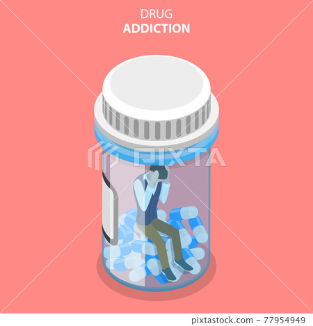 Flat Isometric Vector Concept of Drug Abuse and Addiction. 77954949