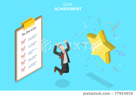 Vector Isometric Concept of Goal Achievement Illustration. Vector Isometric Concept of Goal Achievement Illustration. 77954959